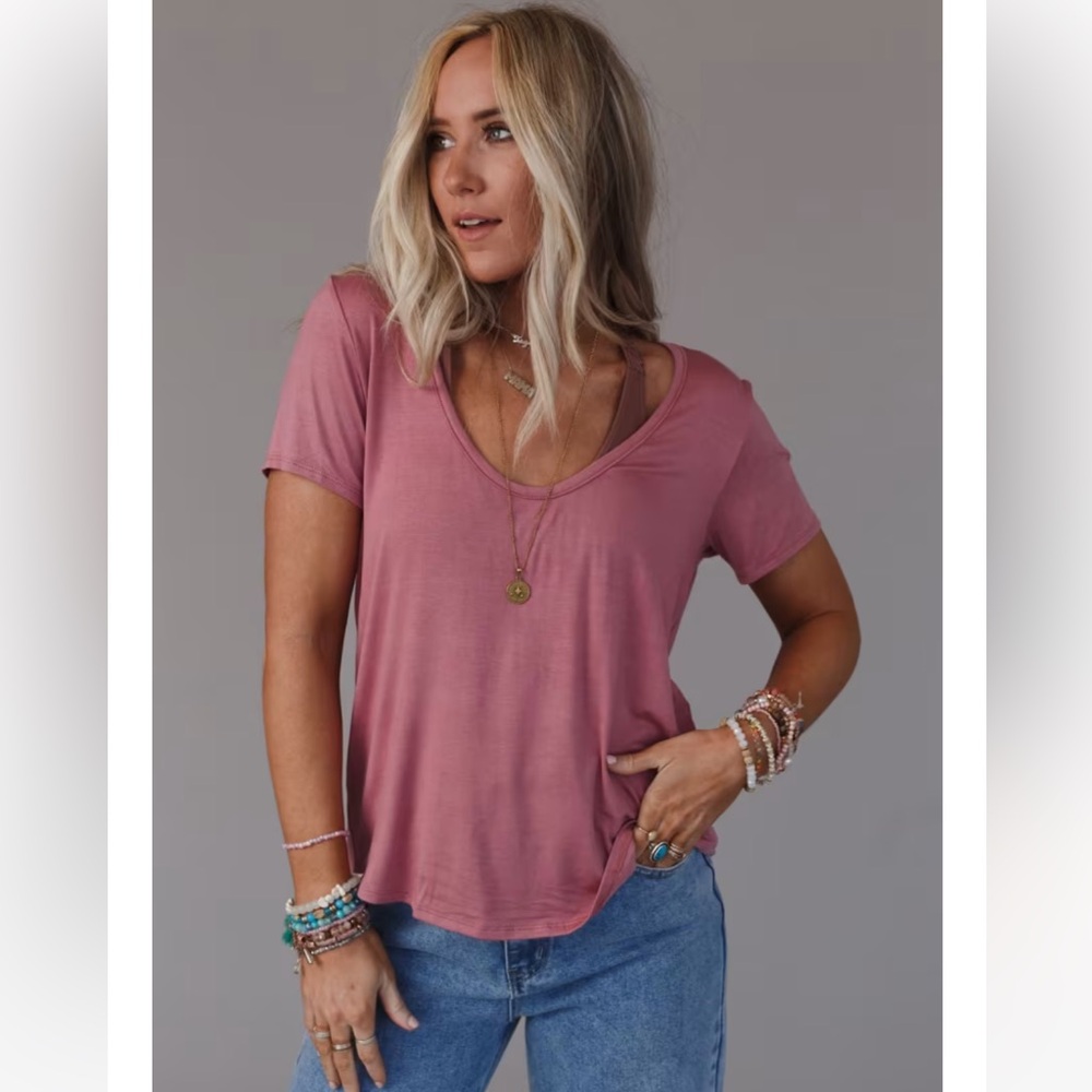 Three Bird Nest Bralette scoopneck Tee size small mauve like new